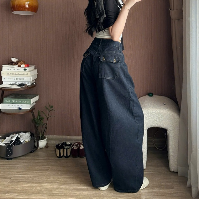 Quần Jeans Nữ Ống Cong Phối Line Chỉ Nổi Túi  Sau Cá Tính Tôn Dáng Che Khuyết Điểm Thoải Mái Đi Làm Đi Học Joolate 996
