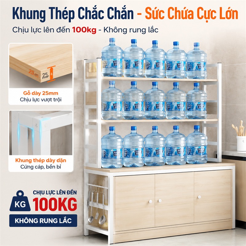 Tủ bếp đa năng Chịu tải 300kg Kệ bếp đa năng Lớp phủ dày 1.2cm Cao Cấp Kệ để đồ nhà bếp Bền bỉ và đẹp