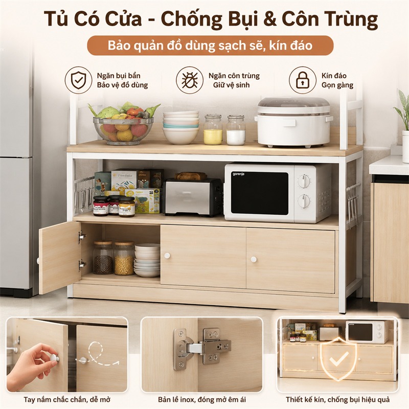Tủ bếp đa năng Chịu tải 300kg Kệ bếp đa năng Lớp phủ dày 1.2cm Cao Cấp Kệ để đồ nhà bếp Bền bỉ và đẹp