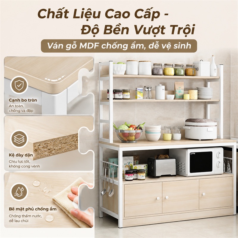 Tủ bếp đa năng Chịu tải 300kg Kệ bếp đa năng Lớp phủ dày 1.2cm Cao Cấp Kệ để đồ nhà bếp Bền bỉ và đẹp