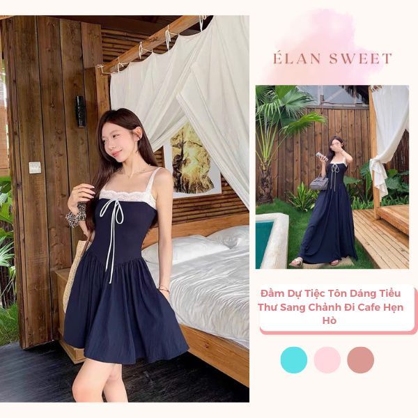 Váy Hai Dây Bản To Phối Ren Ngực, Đầm Dự Tiệc Dáng Ngắn Tôn Dáng Tiểu Thư Sang Chảnh Đi Cafe Hẹn Hò