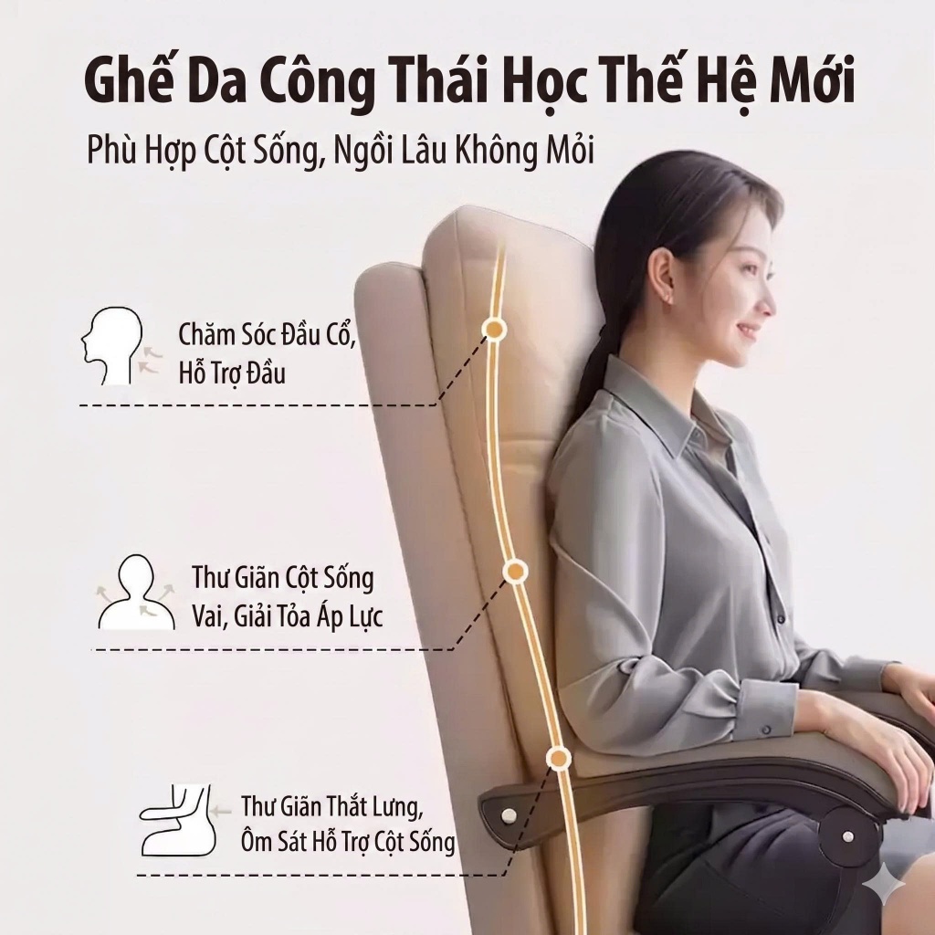 Ghế giám đốc Ghế xoay văn phòng đệm dày 15cm bọc da PU cao cấp êm ái Pehouse