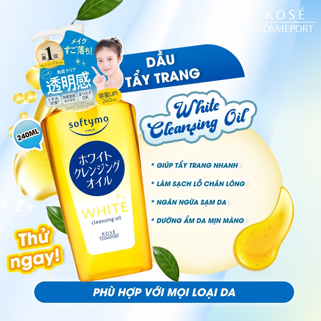 Dầu Tẩy Trang Giúp Dưỡng Sáng Da Kosé Softymo White Cleansing Oil (3 Loại Dung Tích)
