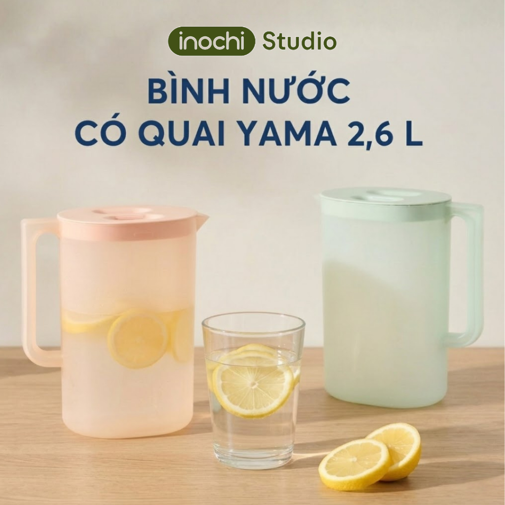 inochi Bình Nước Yama 2.6L - Có Quai Xách Nhựa PP BPA Free, Dung Tích Lớn, Nắp Kín Chống Rò Rỉ
