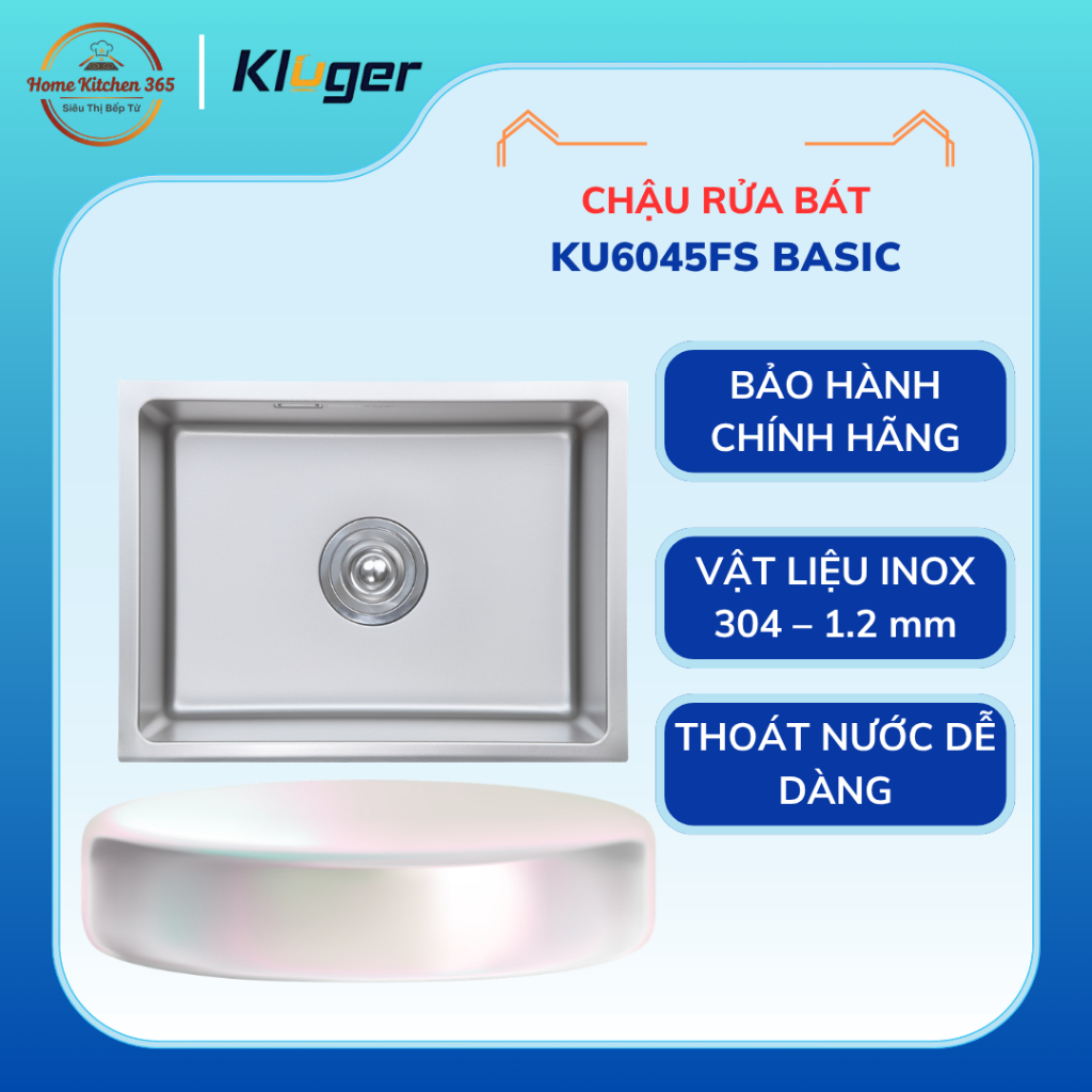 [TẶNG VÒI] Chậu rửa bát Kluger KU6045FS Basic - 1 Hố Bề Mặt LINEN, Chống Xước Chống Ồn