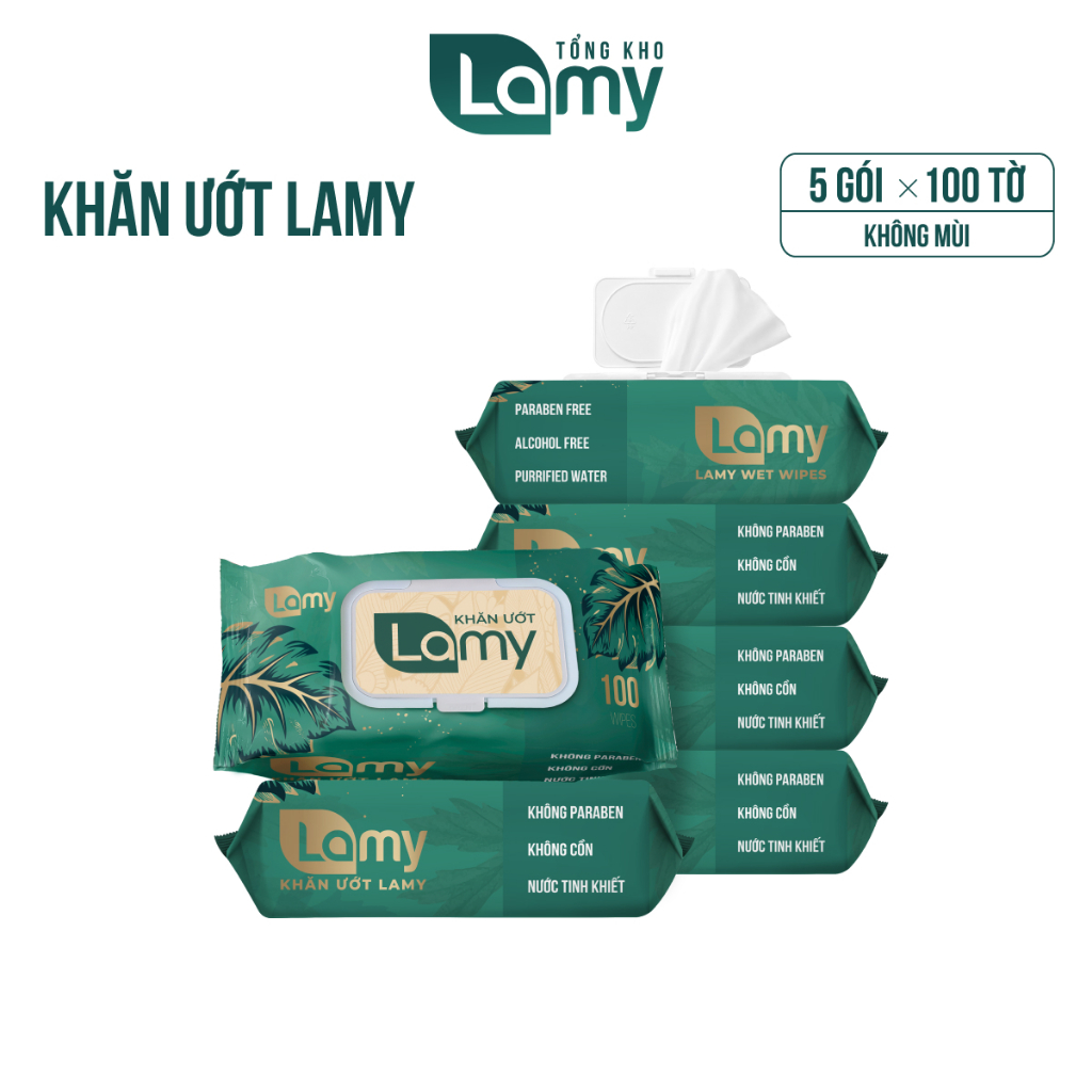 Combo 5 gói khăn giấy ướt Lamy không mùi cao cấp gói 100 tờ