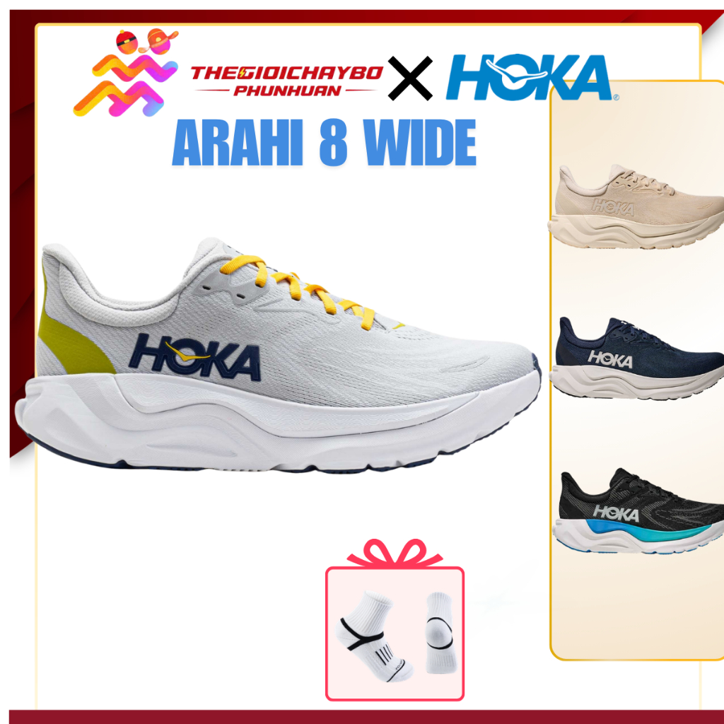 [Voucher 28%] Giày Chạy Bộ Nam Nữ HOKA Arahi 8 Wide - Đệm Eva 2 Lớp, Êm Nhẹ, Form Rộng, Chân Bè