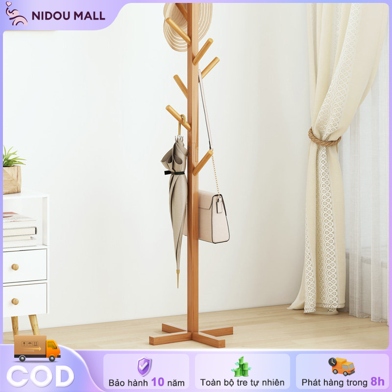 Giá treo quần áo gỗ tre tự nhiên chân chữ X nhiều móc chịu lực cao 3 màu Chất lượng giao hàng nhanh