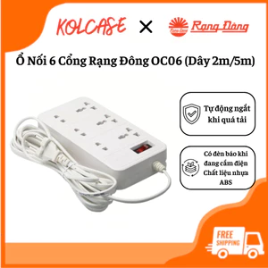 Ổ Nối 6 Cổng Rạng Đông OC06 (Dây 2m/5m)- Rơle Thông Minh Tự Động Ngắt Khi Quá Tải, Thiết Kế Hiện Đại