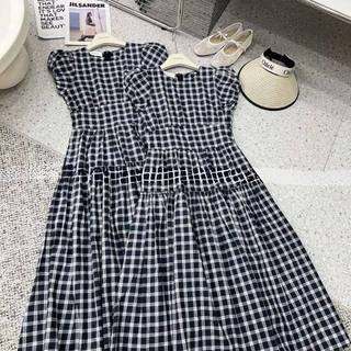 Váy kẻ caro nữ HCOM26294 tay ngắn phồng, Đầm kẻ ô vuông dáng xòe dài qua gối phong cách ulzzang yuumistyle