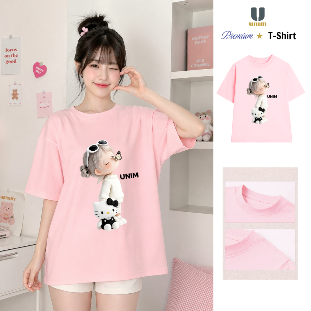 Áo Thun Em Bé Kitty Unim Fashion Chất Liệu Cotton Cao Cấp Form Rộng Co Giãn 2 Chiều Hình In Bền Đẹp