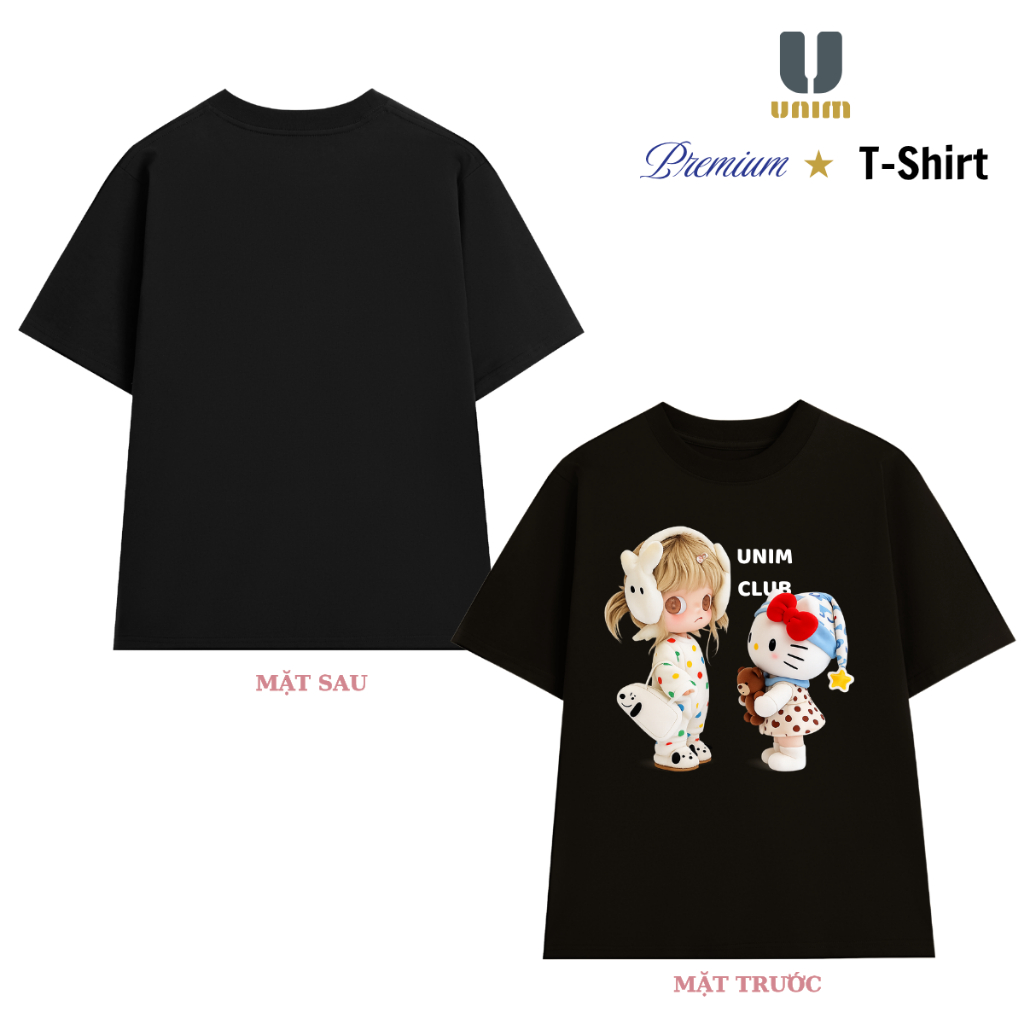 Áo Thun Cô Bé và Kitty Đáng Yêu Unim Fashion Chất Liệu Cotton Cao Cấp Co Giãn 2 Chiều Hình In Bền Đẹp