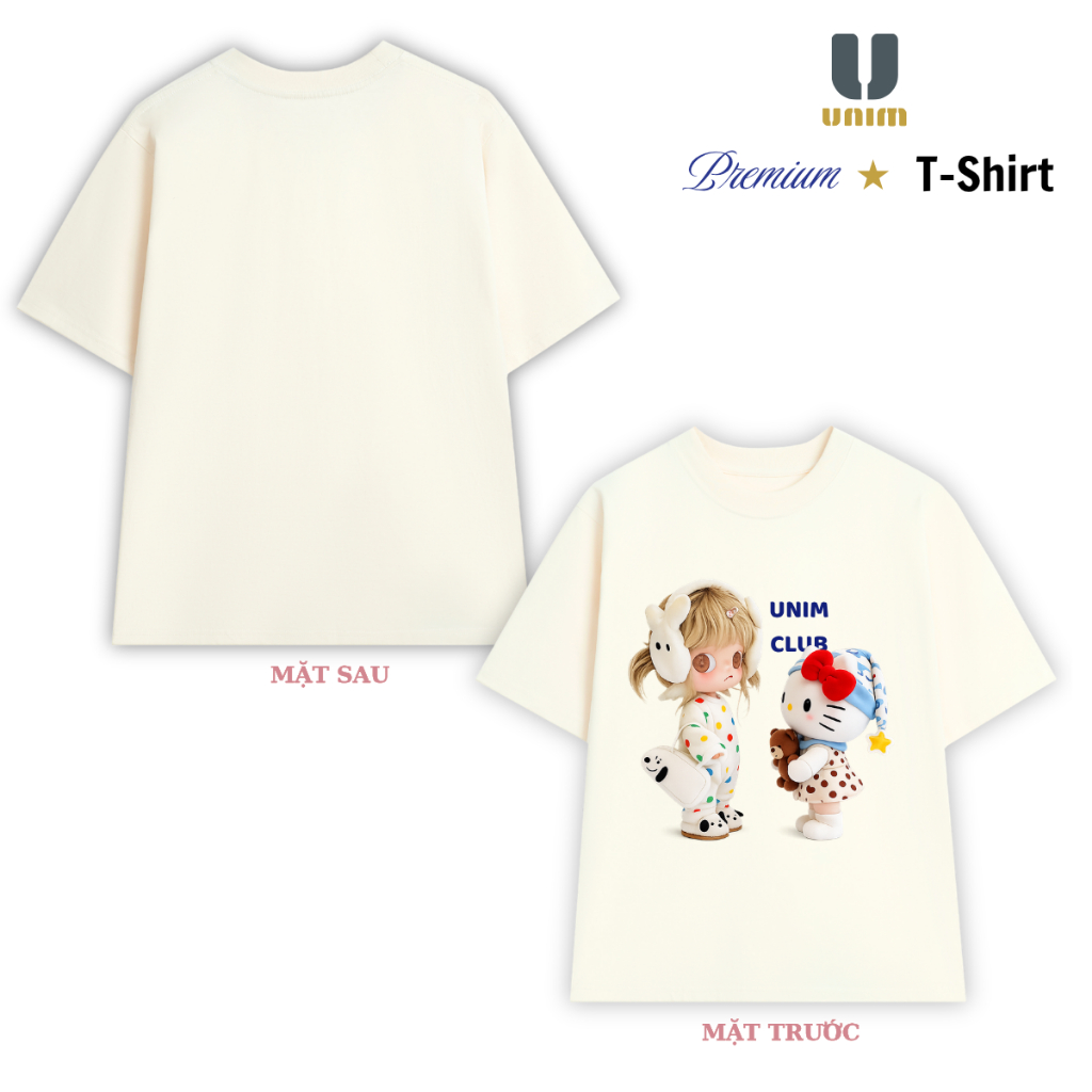 Áo Thun Cô Bé và Kitty Đáng Yêu Unim Fashion Chất Liệu Cotton Cao Cấp Co Giãn 2 Chiều Hình In Bền Đẹp
