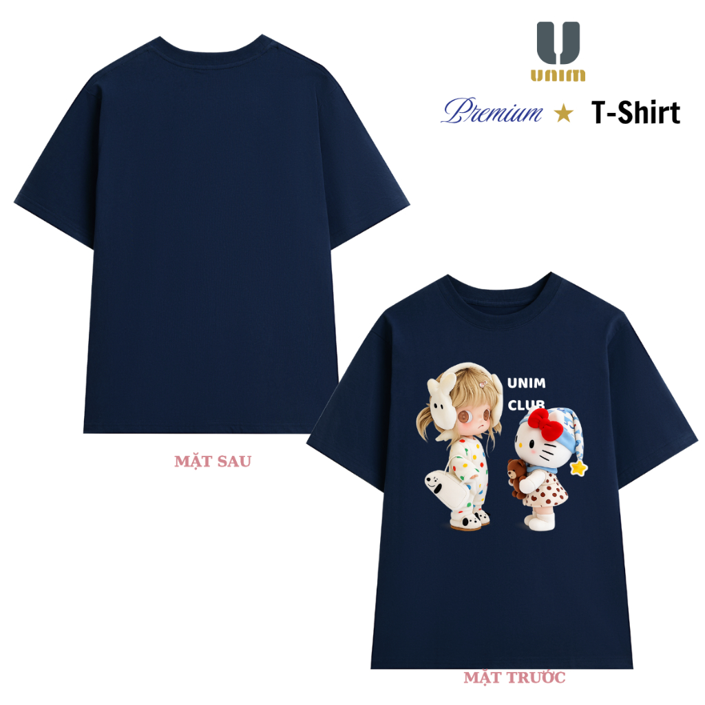 Áo Thun Cô Bé và Kitty Đáng Yêu Unim Fashion Chất Liệu Cotton Cao Cấp Co Giãn 2 Chiều Hình In Bền Đẹp