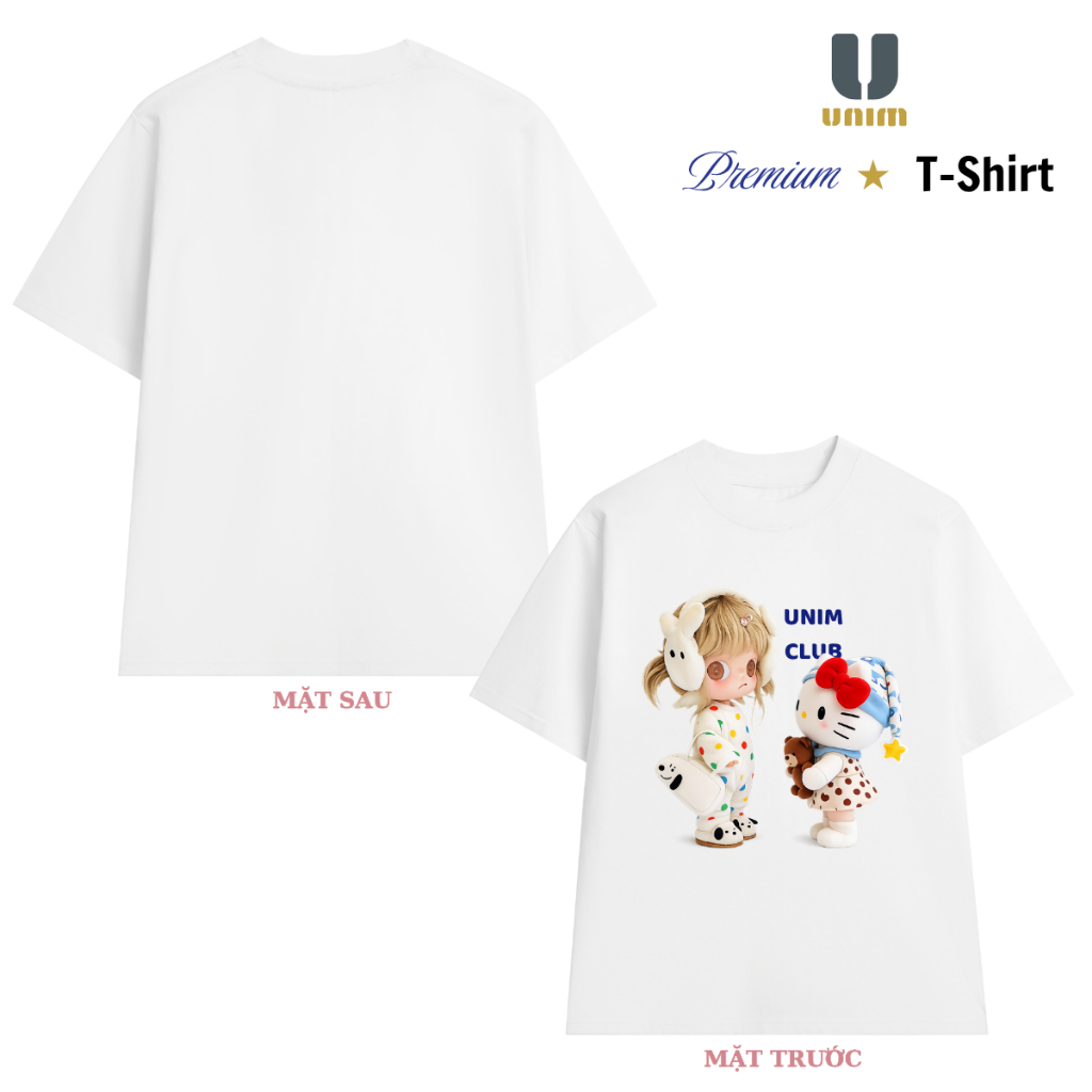 Áo Thun Cô Bé và Kitty Đáng Yêu Unim Fashion Chất Liệu Cotton Cao Cấp Co Giãn 2 Chiều Hình In Bền Đẹp