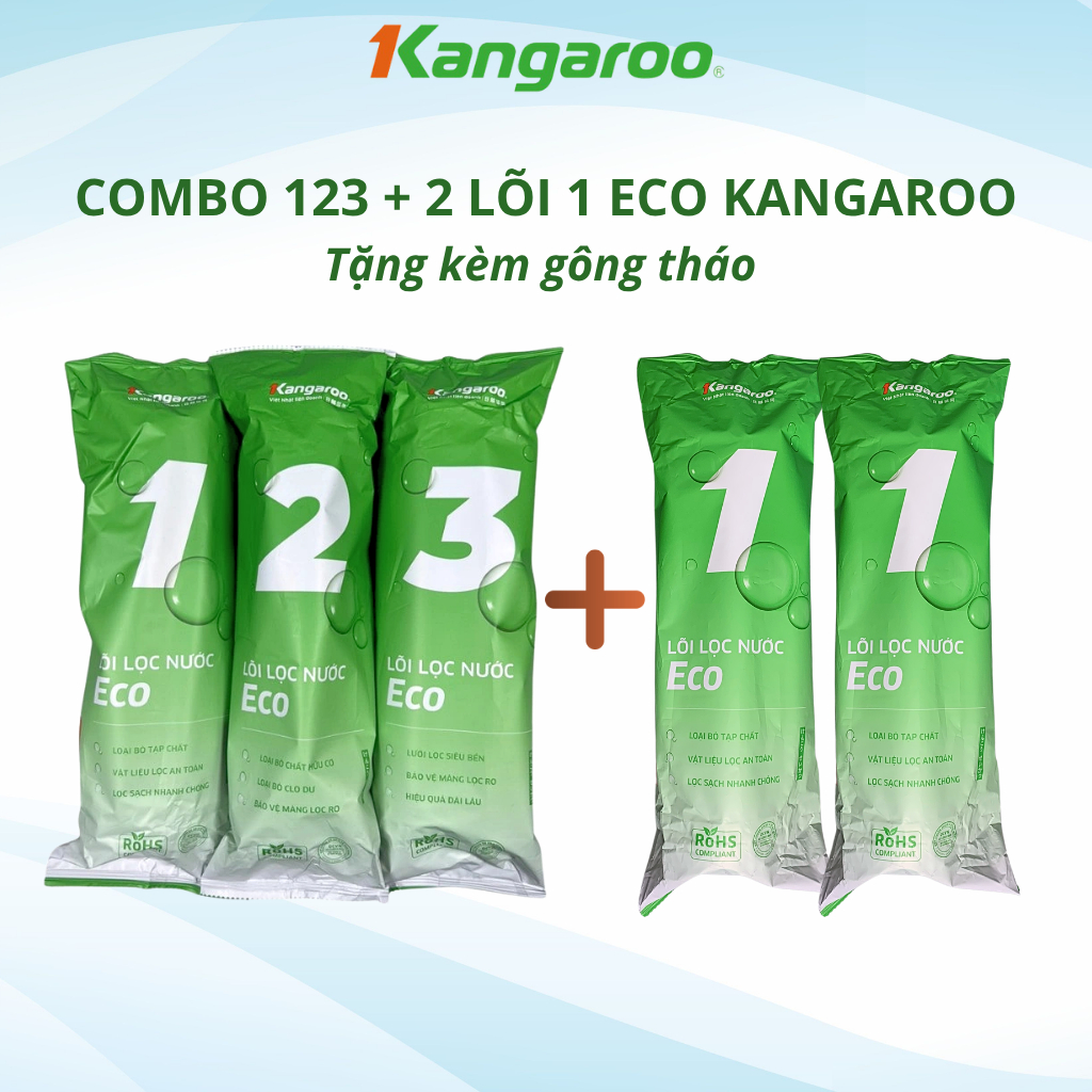 (Tặng gông 10") Bộ 5 Lõi Lọc Thô Kangaroo (123+11) hoặc 4 lõi (123+1) Có Thể Dùng Trong 1 Năm Hàng Chính Hãng