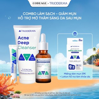 Bộ 3 Trioderma  Hỗ Trợ Giảm Mụn Gel Rửa Mặt 150g + Serum 30ml + Gel mụn 15g Làm Sạch Giảm Mụn