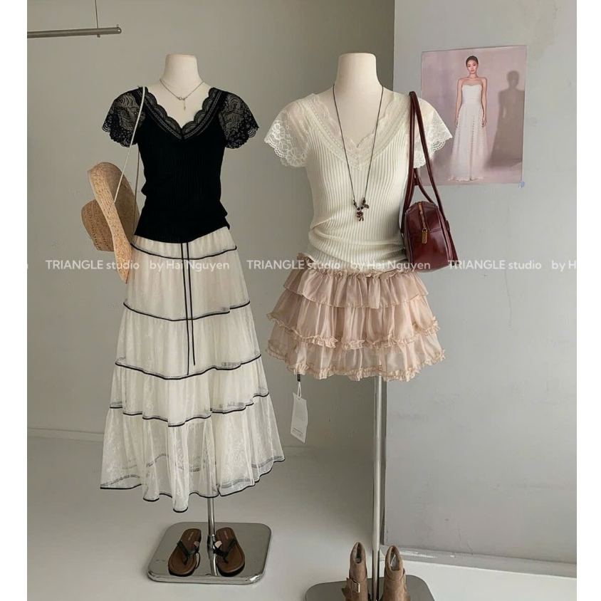 TRIANGLE - Chill Set (Cân nhắc kỹ, return is not welcomed) Mix set có bán lẻ áo dệt mỏng xuân hè và chân váy