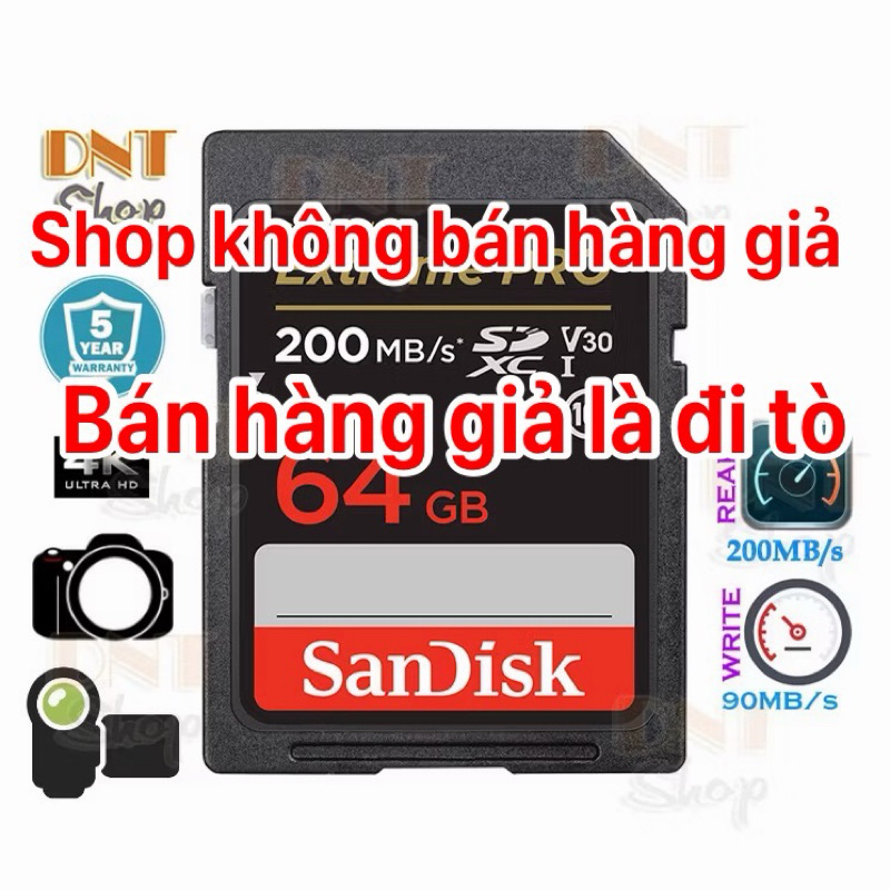 Thẻ nhớ SDXC SanDisk Extreme PRO 64GB UHS-I U3 4K V30 200MB/s 170MB/s (SDSDXXY-064G-ANCIN)