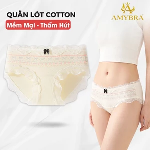 Quần Lót Nữ Cotton Họa Tiết Cổ Điển Phối Ren, Quần Chip Đáy May Kháng Khuẩn Thoáng Khí AMYBRA L6011