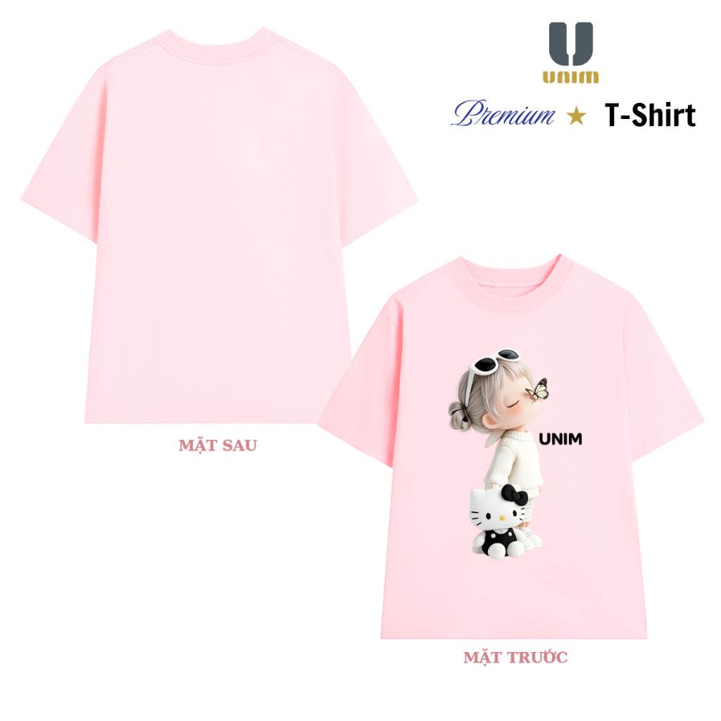 Áo Thun Em Bé Kitty Unim Fashion Chất Liệu Cotton Cao Cấp Form Rộng Co Giãn 2 Chiều Hình In Bền Đẹp