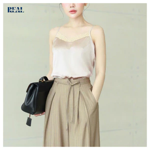 Áo hai dây phối ren màu nude REAL CLOTHES (tổng hợp màu), áo 2 dây vải lụa satin cao cấp