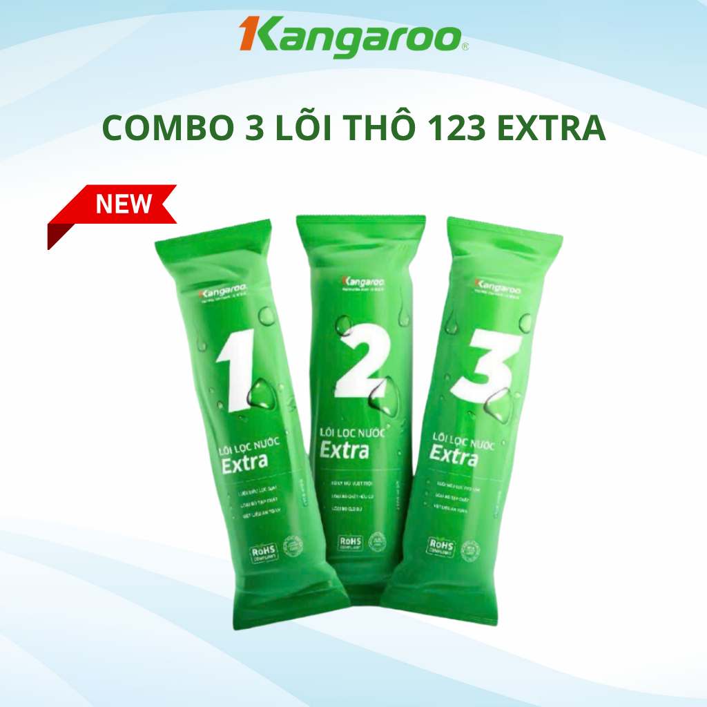 Combo 3 Lõi Lọc Nước Kangaroo Chính Hãng Thay Thế Được Cho Các Máy Lọc Nước RO Dùng Cốc 10 inch