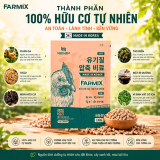 Phân Gà Viên Nén FARMIX 1KG Hàn Quốc - Phân Hữu Cơ Tan Chậm Cho Rau Màu, Hoa Kiểng
