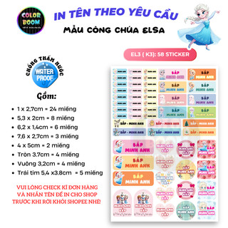 In theo yêu cầu -Set Sticker Dán Đồ Dùng Cho Bé - Hình Elsa - Decal PVC chống thấm - Colorboom