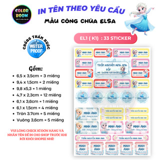 In theo yêu cầu -Set Sticker Dán Đồ Dùng Cho Bé - Hình Elsa - Decal PVC chống thấm - Colorboom