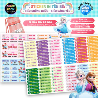 In theo yêu cầu -Set Sticker Dán Đồ Dùng Cho Bé - Hình Elsa - Decal PVC chống thấm - Colorboom