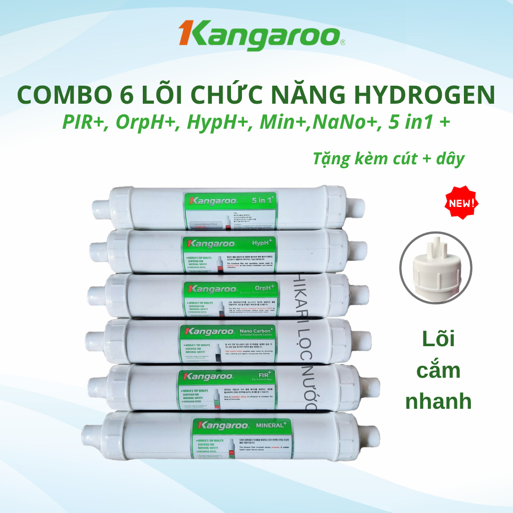 Combo 10 Lõi Lọc Nước Kangaroo Dòng Hydrogen Dùng cho Model KG10A4VTU,KG100HK Gồm 123 HK Màng RO Fir OrpH HypH MINERAL..