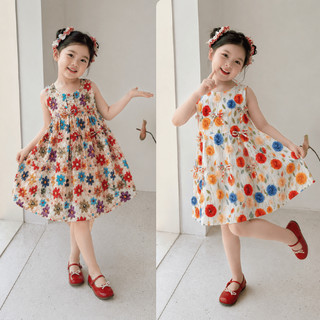 Váy hoa cho bé chất vải lụa mềm mát in 5D hoa nhí, Đầm cho bé gái mùa hè hoa nhí dễ thương, Váy sát nách VB01 - BIATON