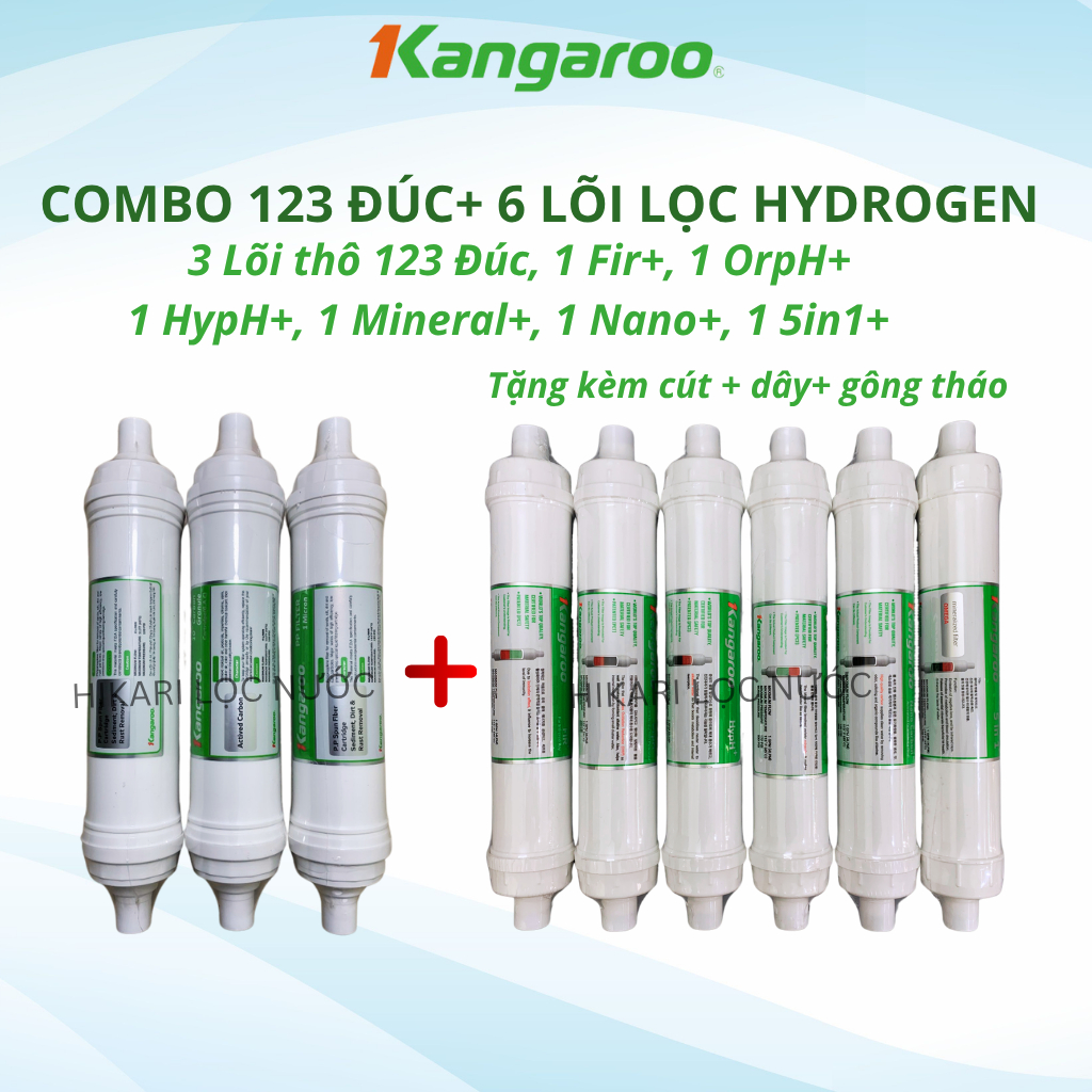 Combo 10 Lõi Lọc Nước Kangaroo Dòng Hydrogen Dùng cho Model KG10A4VTU,KG100HK Gồm 123 HK Màng RO Fir OrpH HypH MINERAL..
