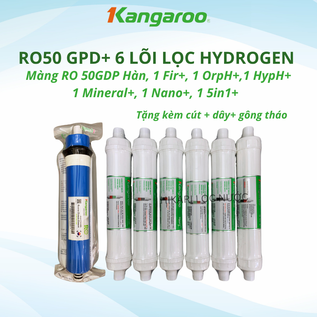 Combo 10 Lõi Lọc Nước Kangaroo Dòng Hydrogen Dùng cho Model KG10A4VTU,KG100HK Gồm 123 HK Màng RO Fir OrpH HypH MINERAL..