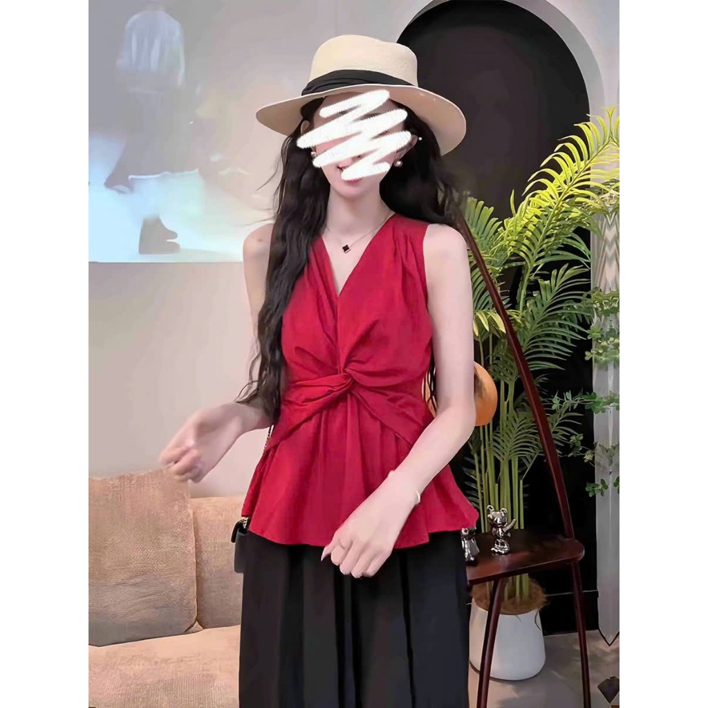Áo Sát Nách Nữ Cổ V Thiết Kế Xoắn Ngực, Áo Kiểu Peplum Che Bụng Tôn Eo Đi Làm Đi Chơi Sang Chảnh