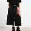 Quần short jean ống rộng lửng nam phong cách American Streetwear có khăn vuông ô tháo rời mùa hè cá tính