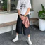 Quần short jean ống rộng lửng nam phong cách American Streetwear có khăn vuông ô tháo rời mùa hè cá tính