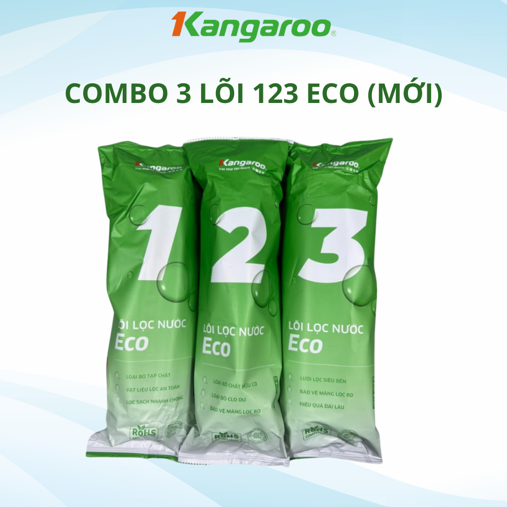 Combo 3 Lõi Lọc Nước Thô 123 KANGAROO Mẫu Mới ECO Chính Hãng Date Mới Dành Cho Máy Lọc Nước RO