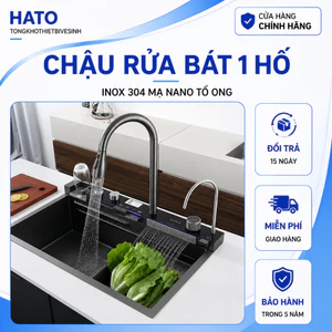 Chậu Rửa Bát 1 Hố Cao Cấp Hato Hiển Thị Nhiệt Độ, Bồn Rửa Chén 1 Ngăn Lớn Kèm Vòi Lọc Nước, Thác Nước, Vòi Xịt