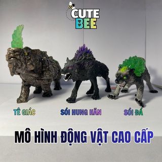 Set Mô hình động vật xuất xịn Sói đá hung hãn, Sói quỷ bóng đêm, Tê giác - Đồ chơi CUTE BEE