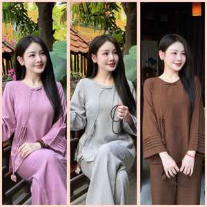 Pháp phục đồ lam Đũi Truyền Thống Tay Xếp Li Chất Đũi Mềm Mát | An Nhiên