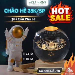 Quả Cầu Pha Lê Cao Cấp Kèm Đế Đèn Ngủ Phát Sáng LED Hình Phi Hành Gia - Quà Tặng Đèn Trang Trí