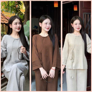 Set đồ lam đồ phật tử tay xếp ly vải đũi linen tiêu thanh lịch và duyên dáng| Đồ Lam An Nhiên