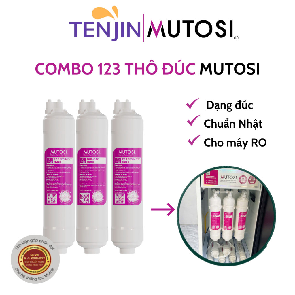 Combo 3 Lõi Lọc Nước Mutosi Đúc Dùng Cho Máy Lọc Nước RO Giúp Loại Bỏ Các Tạp Chất Cặn Bẩn Và Chất Gây Mùi...