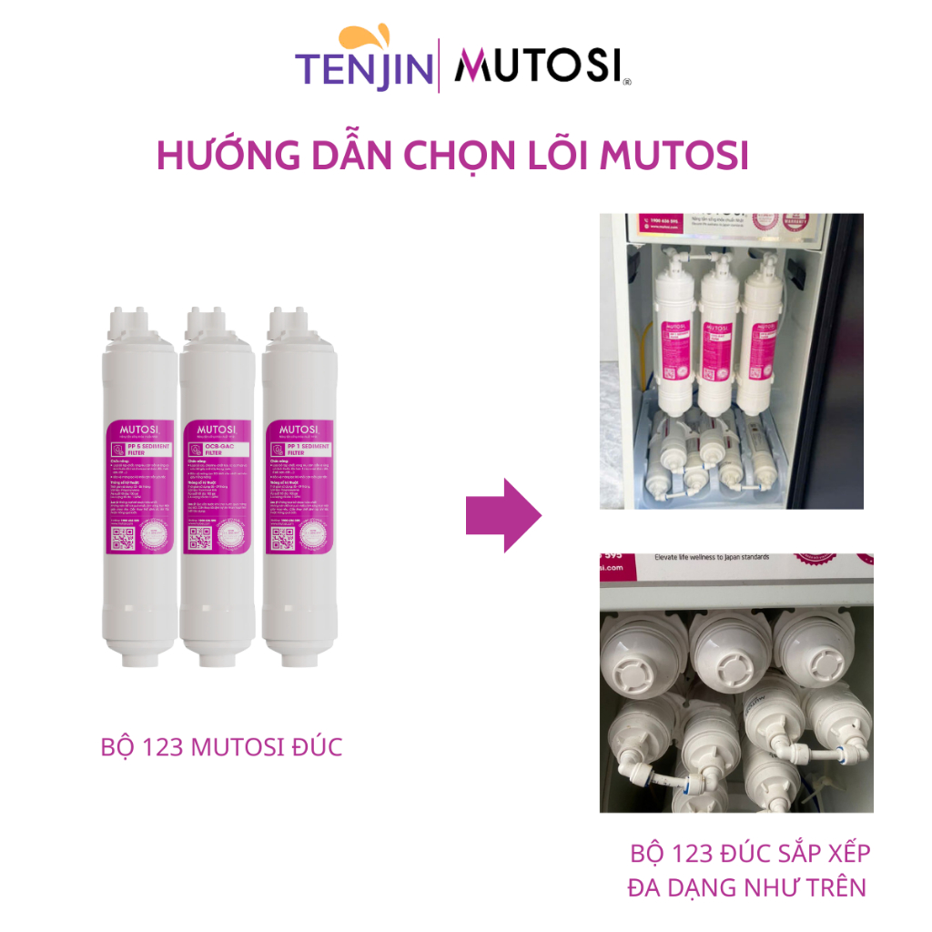 Combo 3 Lõi Lọc Nước Mutosi Đúc Dùng Cho Máy Lọc Nước RO Giúp Loại Bỏ Các Tạp Chất Cặn Bẩn Và Chất Gây Mùi...