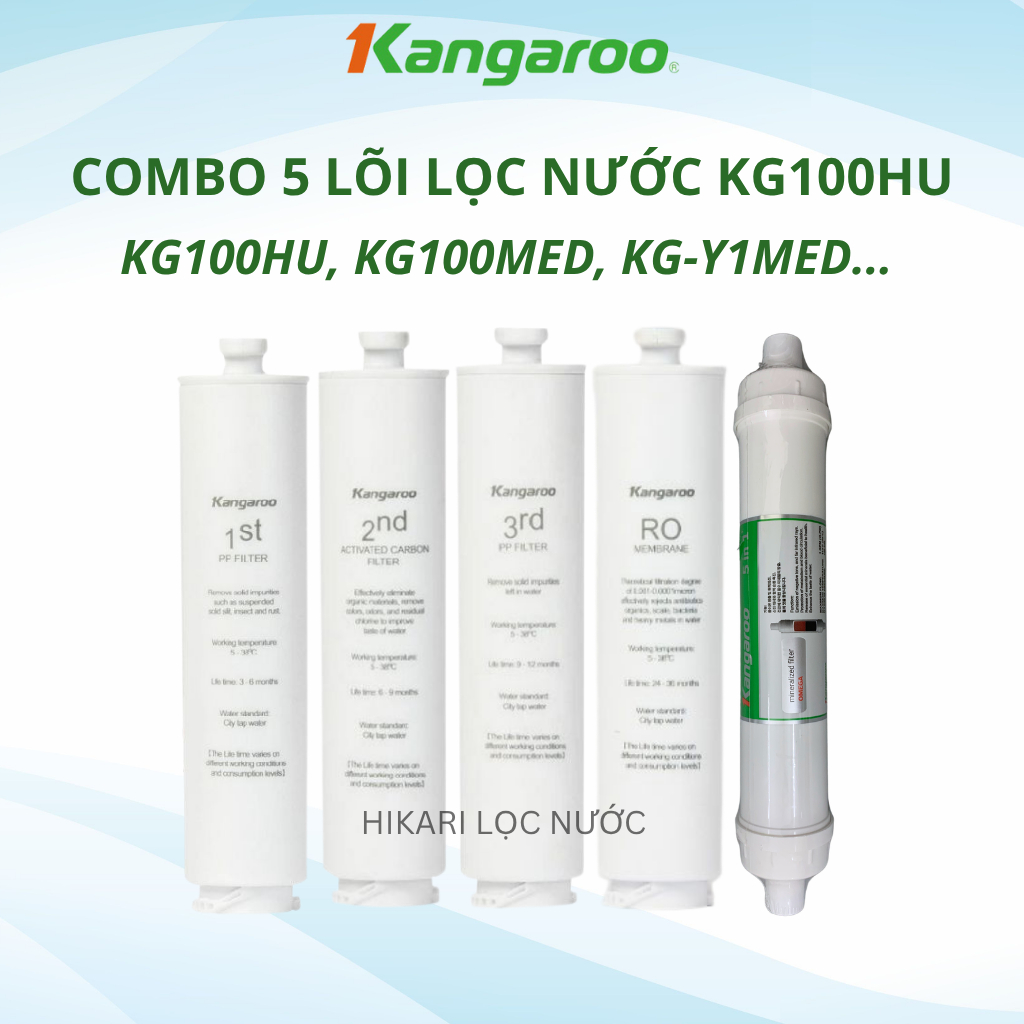 Combo 5 Lõi Lọc Nước Lắp Cho Máy Kangaroo model KG100HU, KG100HU+, KG100MED, KG100EED, KG-Y1MED, KG100EED-IoT