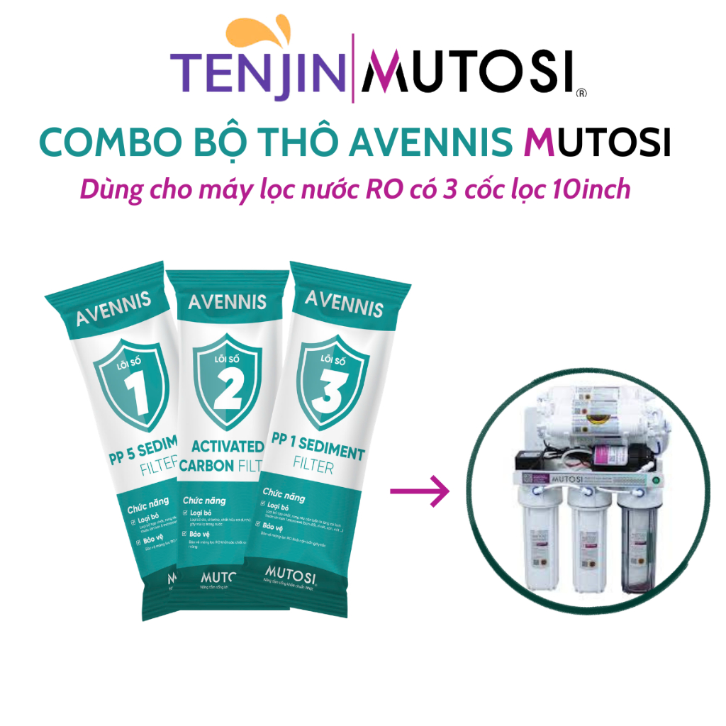 Combo Bộ Thô Lọc Nươc Mutosi Avennis Dùng Cho Máy Lọc Nước RO Giúp Loại Bỏ Tạp Chất, Cặn Bẩn Và Chất Gây Mùi