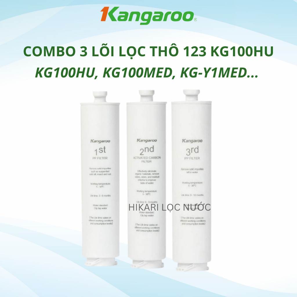 Bộ Lõi lọc nước 123 KG100HU, KG100HU+ dành cho các máy Kangaroo KG100HU, KG100HU+, KG100MED, KG100EED, KG-Y1MED,