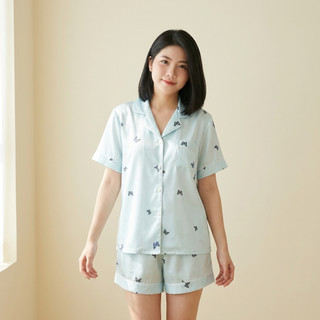 Bộ Pijama Lụa Kem Hồng In Thỏ Tay Ngắn Quần Short Đồ Ngủ Nữ Mặc Nhà Dễ Thương Cao Cấp [ THỎ BƯỚM]
